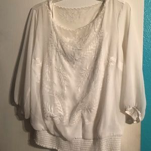 White sheer top with white tank